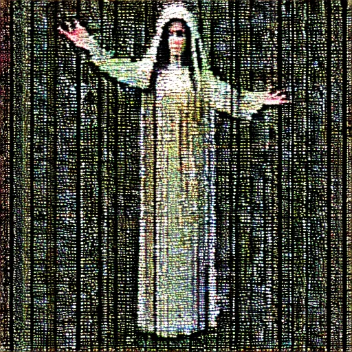 Image similar to vhs static overlay of marian apparition, vhs, 1 9 9 0, highly realistic, highly detailed, vhs noise static, black and white, vhs glitch