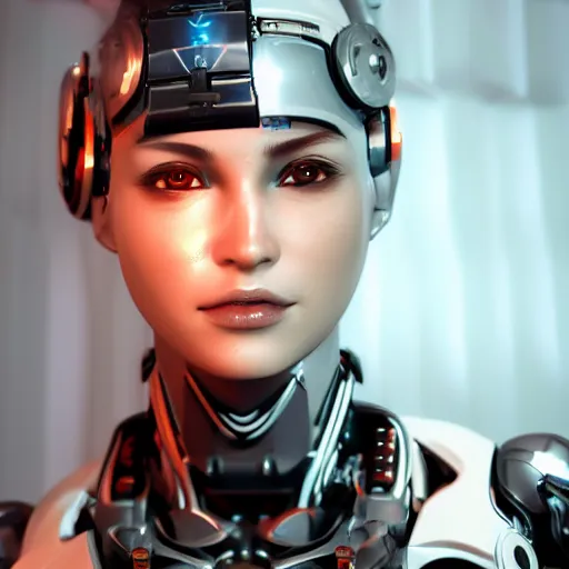 Image similar to beutiful white girl cyborg, artstaition, unreal engine