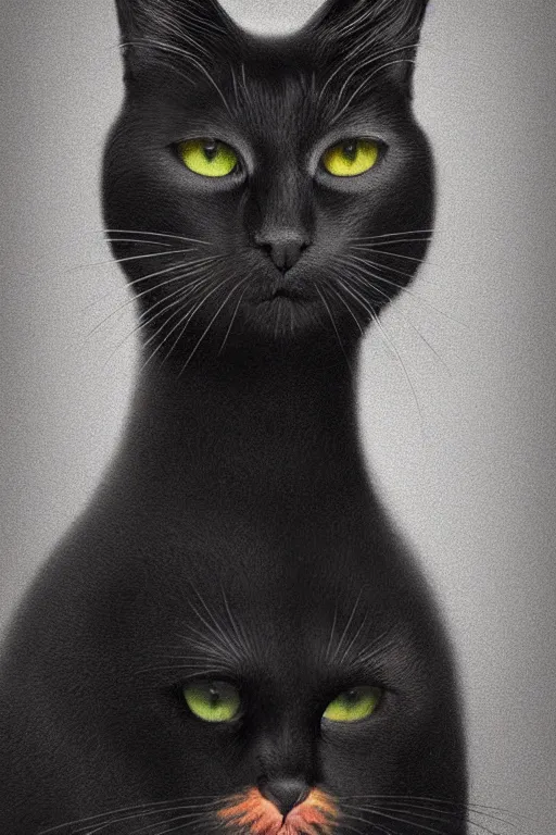 Image similar to a black cat wearing a overcoat portait photo profile picture hyperrealist concept art digital art