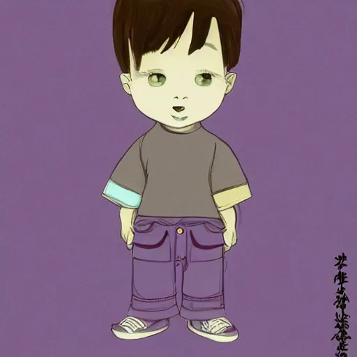 Image similar to cute little boy, purple color palette, art made by mitsuhiro kimura,