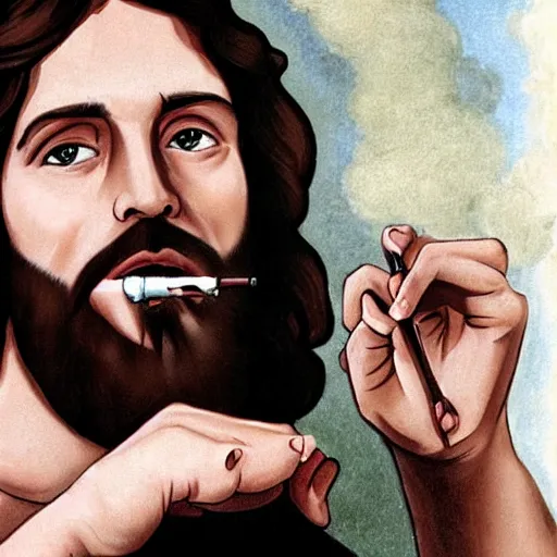 Image similar to jesus christ smoking a blunt