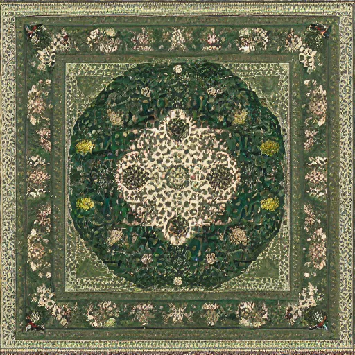 Prompt: 5 0 mm photorealistic octane render of green persian rug texture with huge kiwi fruits ornaments, ultra detailed, top view, symmetrical, beautiful, square, trending on artstation, unreal render, 4 k, volumetric light