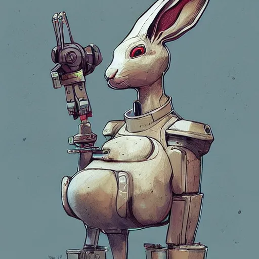 Prompt: rabbit robot, digital art in the style of jakub rebelka artstation