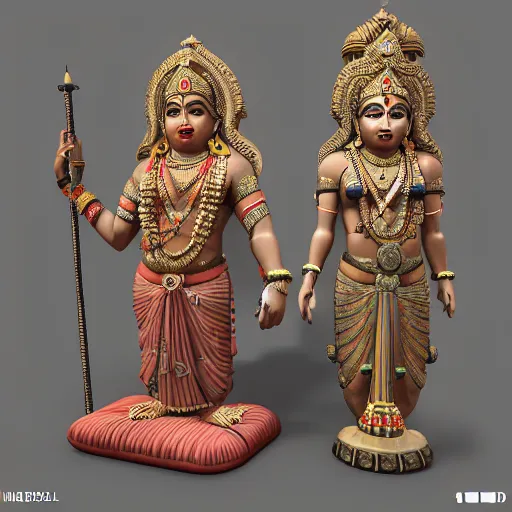 Image similar to 3d render of Indian Gods, Unreal engine, white background, 8k