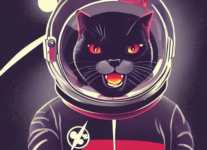 Prompt: dynamic, angry screaming anthropomorphic black cat astronaut, sabocat cosmonaut in space, raising fist, poster, highly detailed digital art, anarcho - syndicalism, cg society, artstation