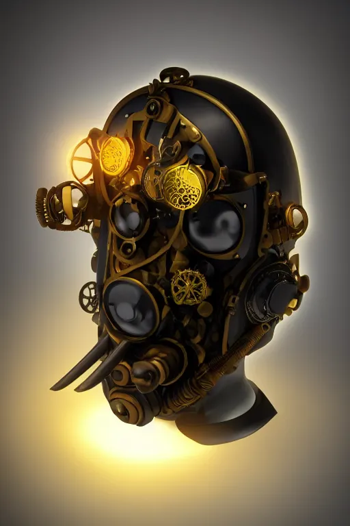 Image similar to steampunk mask minimalist fantasy art robot ninja helmet, global illumination ray tracing hdr fanart arstation by sung choi and eric pfeiffer and gabriel garza and casper konefal radiating a glowing aura