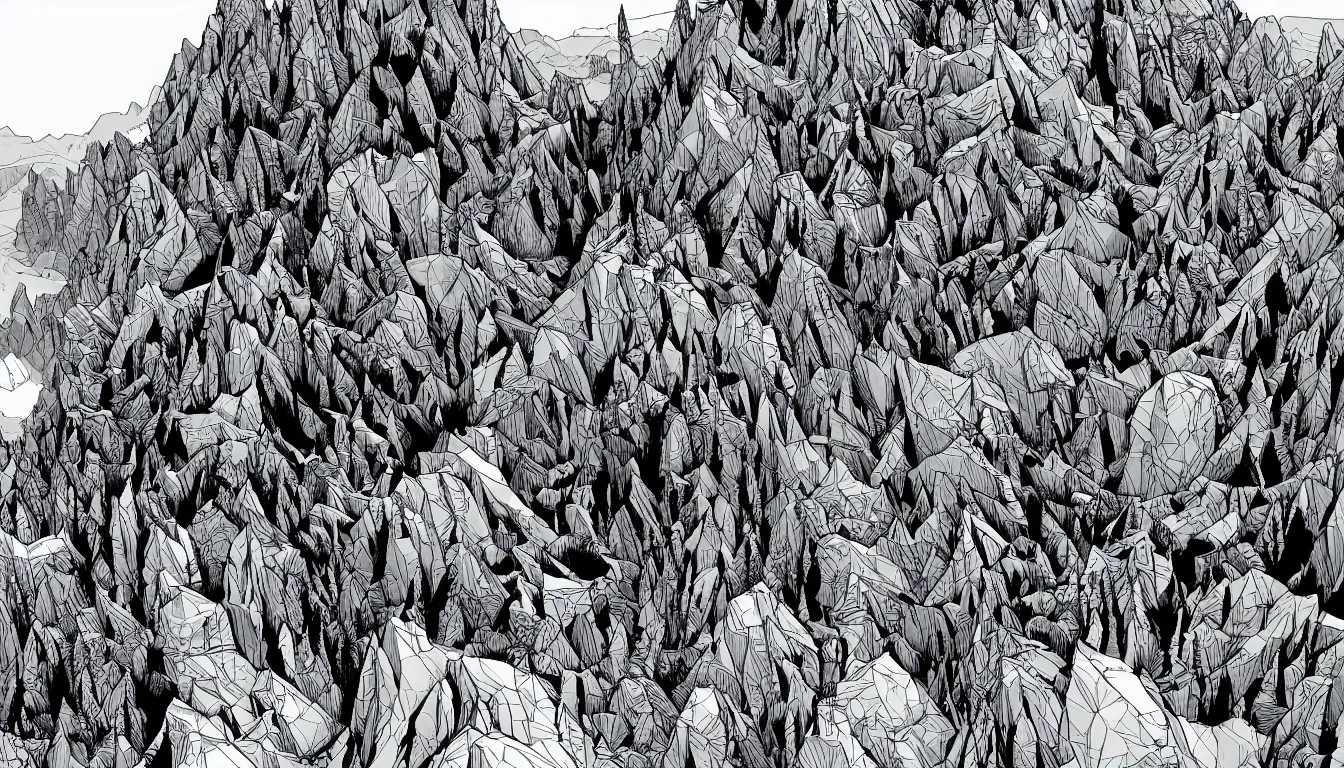 Image similar to backpacking over mountain ridgeline, minimalist line art by josan gonzalez, clean long lines, ultra detailed