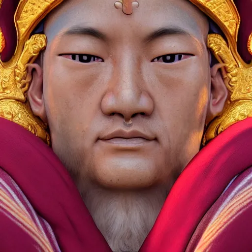 Prompt: centered detailed portrait and body of a tibetan saint, realistic character concept, identical eyes, gazing eyes, elegant pose, fantasy, illustration, slender symmetrical face and body, artstation, cinematic lighting, hyperdetailed, cgsociety, 8 k, tom richmond, single face, octane render, golden ratio, postprocessing, cartoon