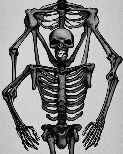 Prompt: skeleton man sees through his plan with his skeleton eyes