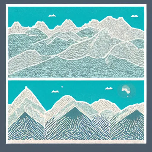 Prompt: Mountains and lakes in muted Risograph Art Style