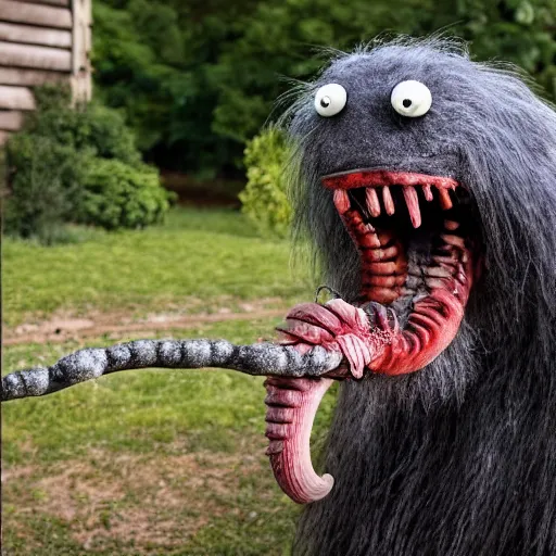 Image similar to elder worm with many teeth eating young children gritty