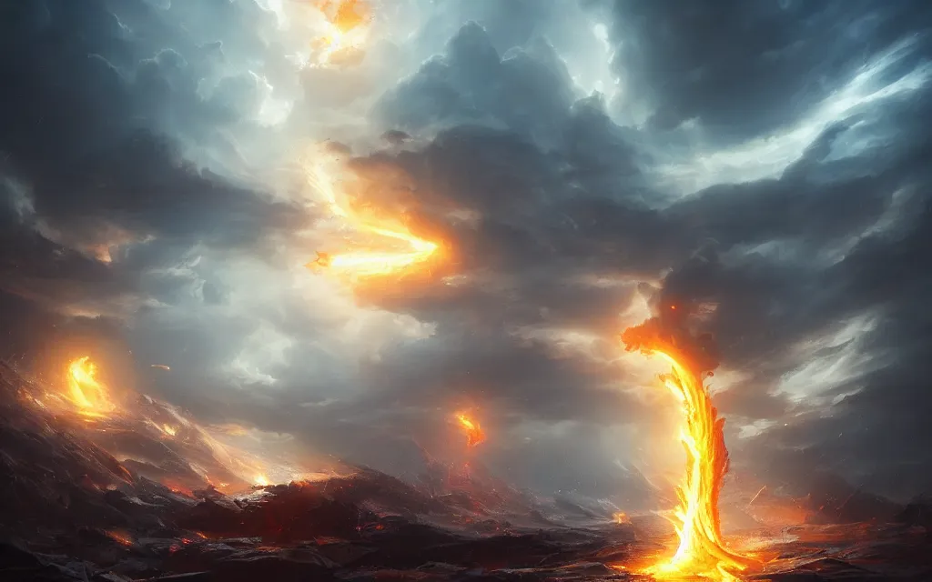 Prompt: flame vortex, phoenix, epic, immortality, divine, epic, shocking atmosphere, cinematic compositionsea, cloud, by greg rutkowski and richard lay, in volumetric lighting, trending on artstation, hd