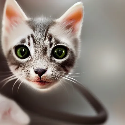 Prompt: kitten cobra feline snake, portrait photography, single subject, faded background, adorable soft scales snek kawaii big eye cute cuddly, photorealism, in the style of National Geographic