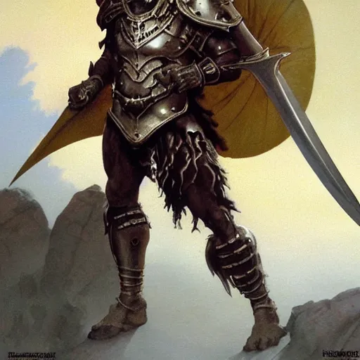 Image similar to ( ( ( quarter length portrait of a gaunt noseless yellow - skinned bald githyanki warrior in a breastplate, wielding a magical silver greatsword ) ) ), greg rutkowski, frank frazetta, alexandre chaudret, boris vallejo, michael whelan, miro petrov, magali villeneuve, donato giancola, d & d