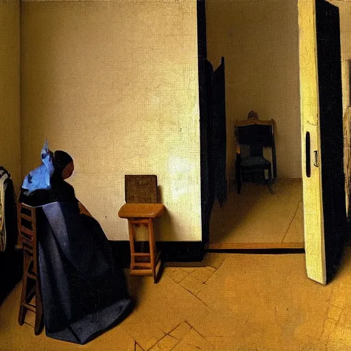 Prompt: modern Delft paited by Johannes Vermeer
