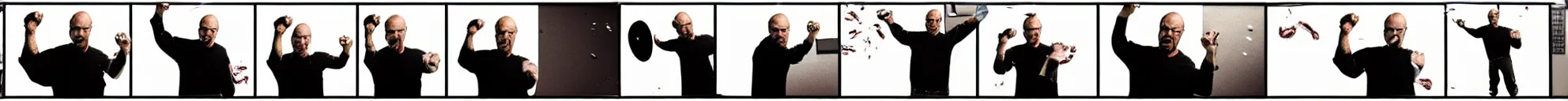 Image similar to 8 consistent frames from a video showing walter white throwing a phone