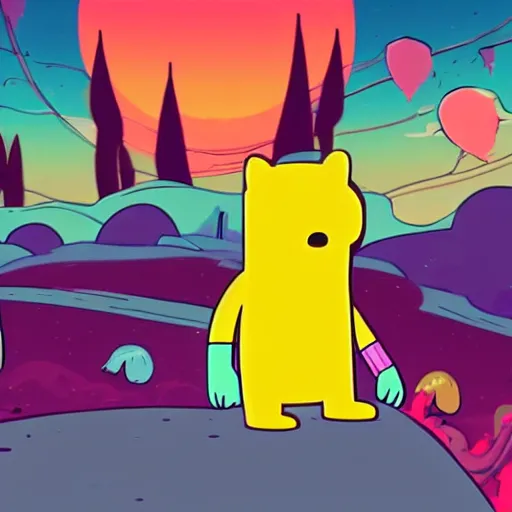 Prompt: Adventure Time Finn and Jake, synthwave, 4k, sharp, high details