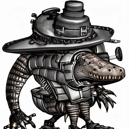 Prompt: drawing of steampunk crocodile mecha