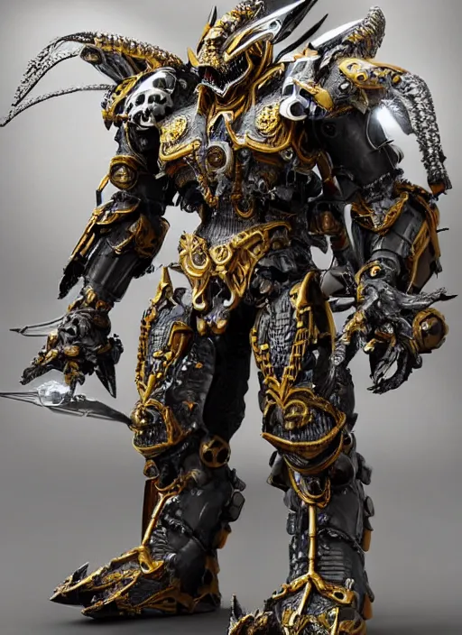 Image similar to hyper realistic glorious ancient wargreymon in a obsidian metal armor, futuristic design, designed by makoto kobayashi and luca zampriolo, portrait, cyberpunk style, wood and gold details, intricate, extremely detailed, ornate, deep of field, hard surface, exoskeleton, substance designer metal unreal engine. amazing likeness. very detailed.