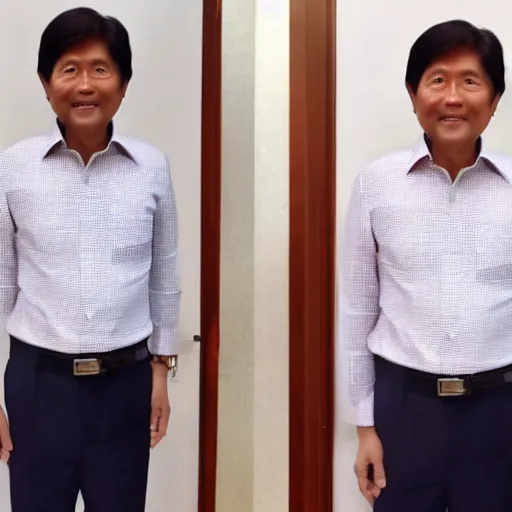 Prompt: full body mugshot photo of BongBong Marcos wearing, realistic,