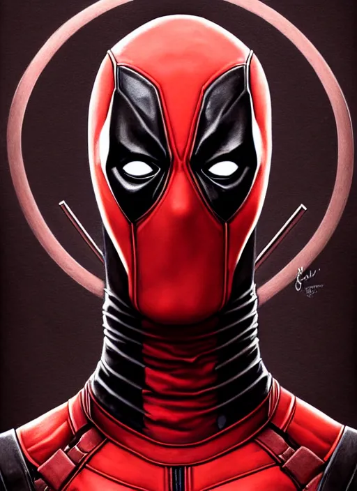 Prompt: portrait of deadpool, intricate, elegant, highly detailed, my rendition, digital painting, artstation, concept art, smooth, sharp focus, illustration, art by artgerm and greg rutkowski and alphonse mucha and uang guangjian and gil elvgren and sachin teng, symmetry!!