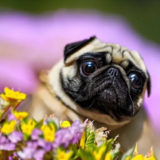 Prompt: bumblebee pug, soft and fluffy, macro photography, high resolution photo