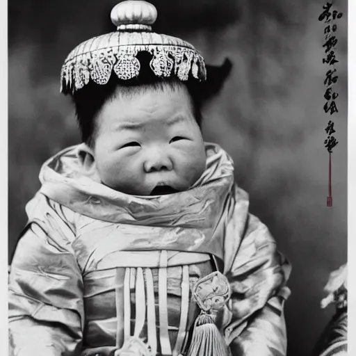 Image similar to chinese little emperor, black and white, crying