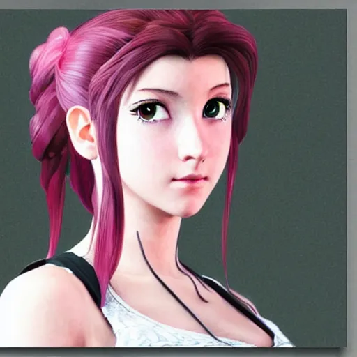 Prompt: mid-close portrait of Aerith Gainsborough in the style of GTA-5 loading screen art