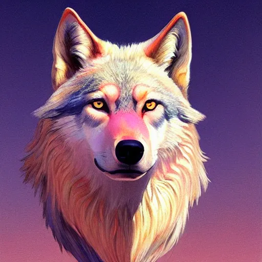 Image similar to painted portrait of realistic wolf wearing pink shirt, intricate, digital painting, artstation, concept art, smooth, sharp focus, illustration, art by jean giraud, edward hopper, gaston bussiere and greg rutkowski