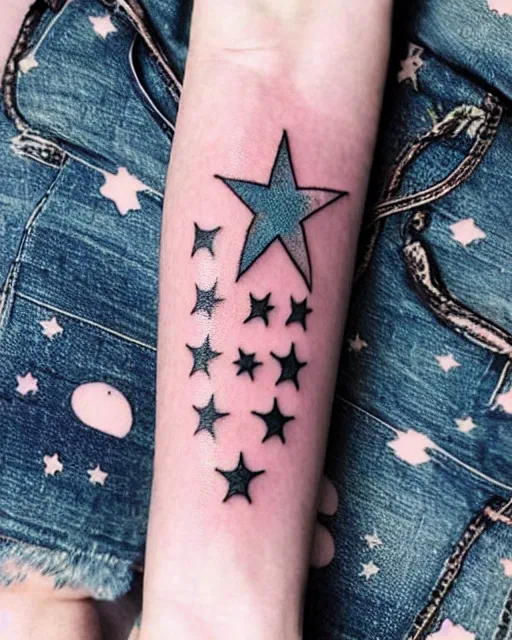 Image similar to “a beautiful tattoo design with a vaporwave theme representing the seven steps of the esoteric alchemical process. It features kawaii stars and symbols. Simple tattoo design with white background.”