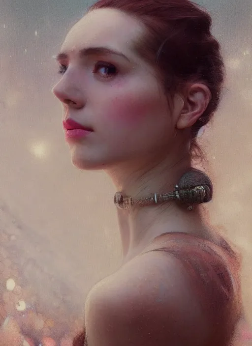 Image similar to a highly detailed photo of very intricate female face portrait, futurism, rococo cyber neon lighting, detailed futuristic fibonacci jewelry, profile posing, hyper photorealistic, trending in pinterest, cinematic, 4 k ultra hd, by denis villeneuve tom anders zorn hans dragan bibin thoma greg rutkowski ismail inceoglu illustrated sand storm alphonse mucha