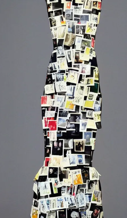 Prompt: Dress made out of old polaroid photos, by Yohji Yamamoto, Rei Kawakubo, Junya Watanabe