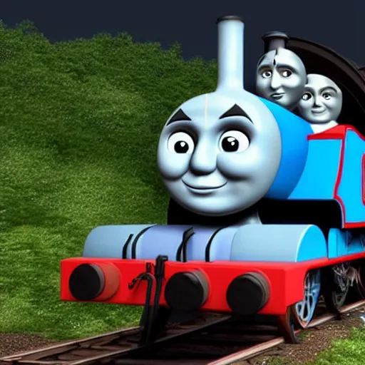 Image similar to the most smug looking Thomas the tank, rendered in redshift