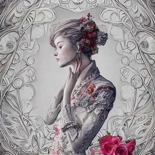 Prompt: the portrait of an absurdly beautiful, graceful, elegant, sophisticated, fashionable woman made of strawberries and white petals looking down, an ultrafine hyperdetailed illustration by kim jung gi, irakli nadar, intricate linework, bright colors, octopath traveler, final fantasy, unreal engine 5 highly rendered, global illumination, radiant light, detailed and intricate environment