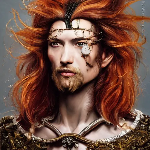 Image similar to portrait, headshot, insanely nice hair style, dramatic hair color, digital painting, of a old 17th century, old cyborg merchant, amber jewels, baroque, ornate clothing, scifi, realistic, hyperdetailed, chiaroscuro, concept art, art by Franz Hals and Jon Foster and Ayami Kojima and Amano and Karol Bak,