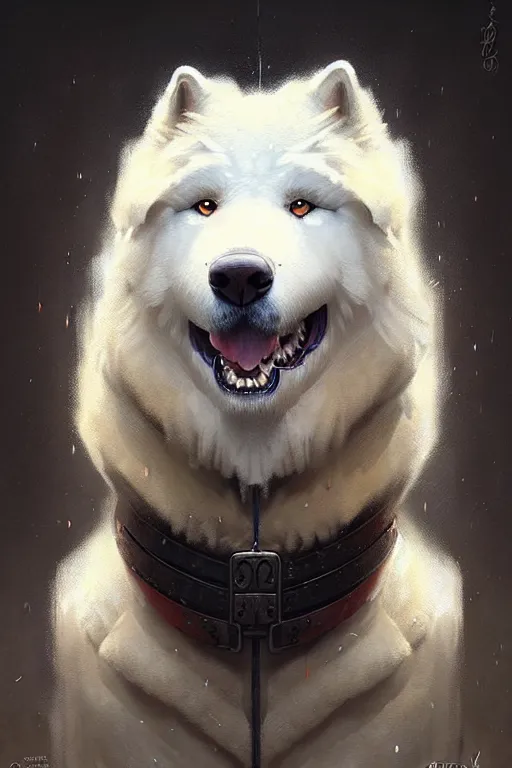 Image similar to heroic samoyed portrait by anna podedworna and greg rutkowski