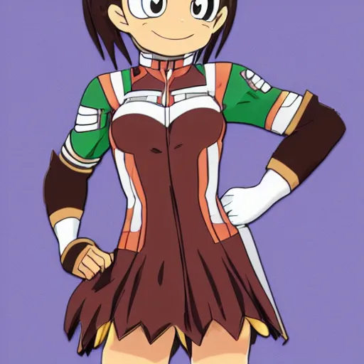 Image similar to concept art for a cute brown my hero academia costume for females, detailed