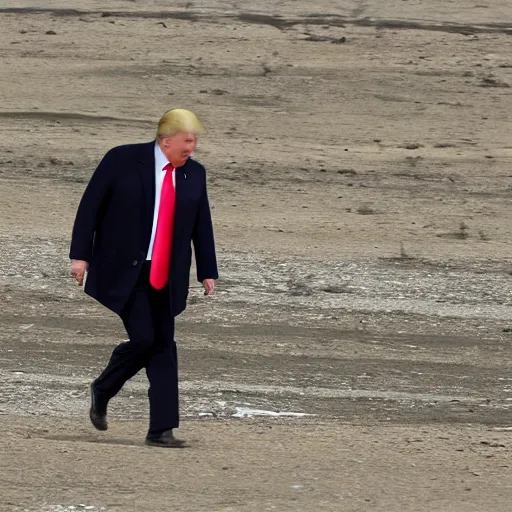 Image similar to donald trump walking in an empty wasteland, post - apocalyptic