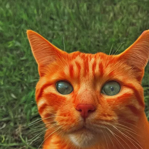 Prompt: an orange cat looking suspiciously at a white dog. photograph. digital art.