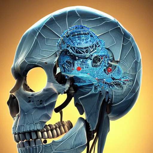 Prompt: hyperdetailed robotic skeleton head with blue human eyes, human eyes, symetry, golden ratio, iconography, intricate, detailed, volumetric lighting, scenery, digital painting, highly detailed, artstation, sharp focus, illustration, artstation, detailed cel shaded