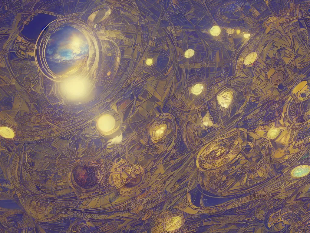 Image similar to The universe is a spheroid region 705 meters in diameter, 3d render, Sunlight Study, by Charles Henry Gifford! and ((((Lisa Frank)))), Art Nouveau, 8k, extreme detail, sharp focus, octane render