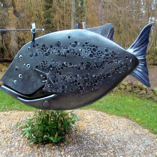 Image similar to award winning iron and steel fishes sculpture by christian funnell