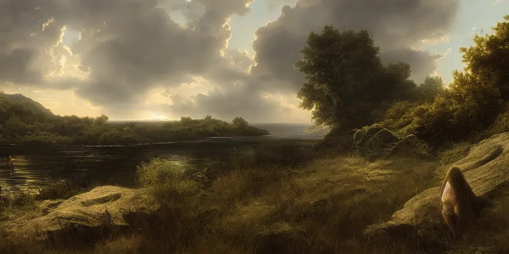 Prompt: Concept Art of cinematography of Terrence Malick film by Asher B. Durand