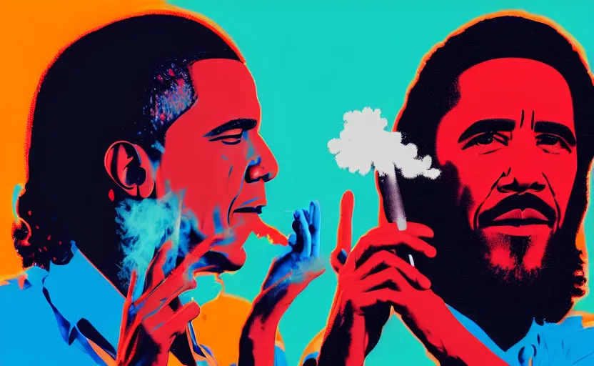 Prompt: Obama and Jesus vaping by Beeple and Andy Warhol; 4K; 8K