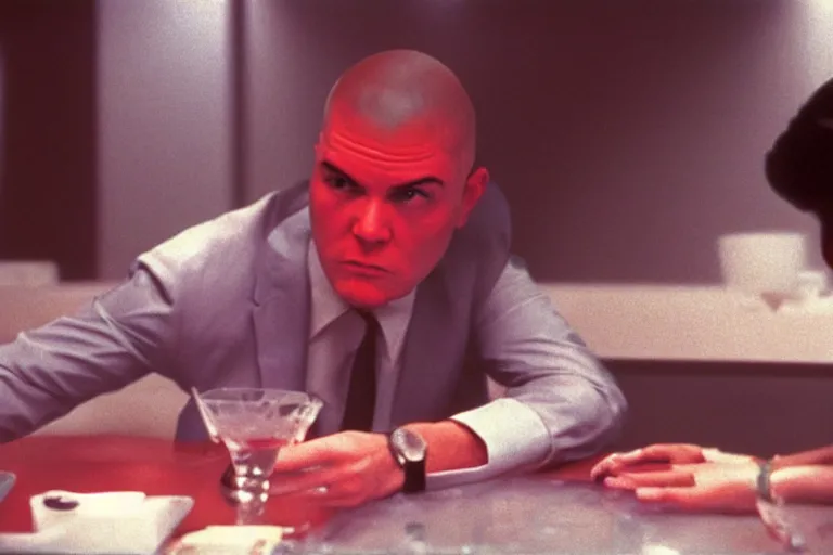 Prompt: agent 4 7 drinking a tropical cocktail, submerged in translucent goo, over the shoulder perspective, in 1 9 8 5, y 2 k cybercore, industrial low - light photography, still from a kiyoshi kurosawa movie