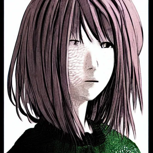 Image similar to a portait of a girl from inio asano manga good night pun pun, detailed