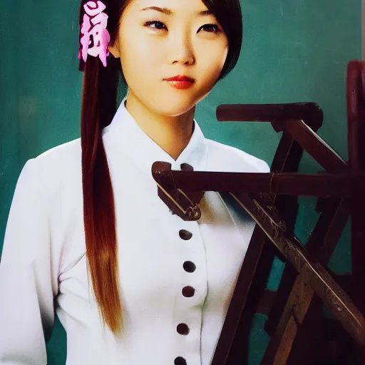 Image similar to chinese woman, odango ponytails, wearing eyepatch, formal uniform