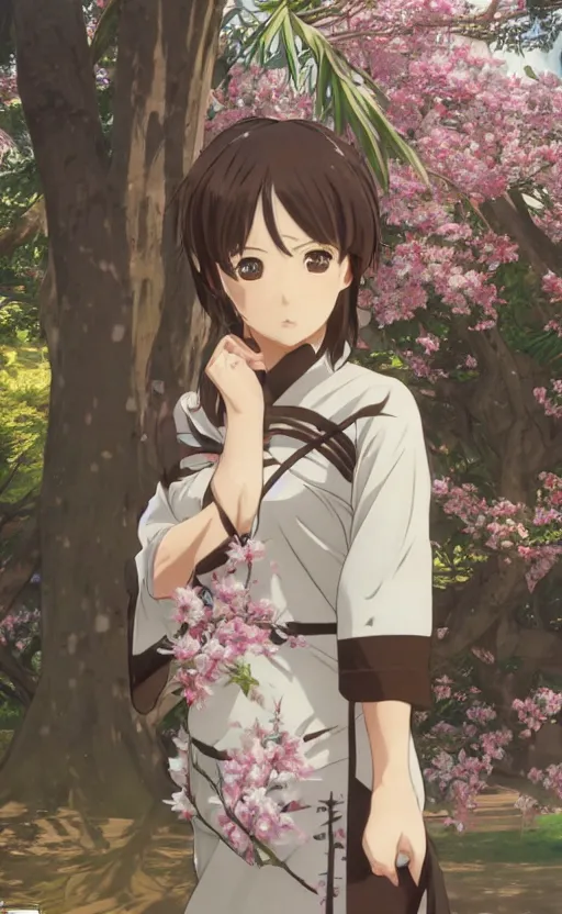 Prompt: anime style, gta 5, a girl, yukata clothing, sakura tree in background, brown short hair, hair down, symmetrical facial features, from arknights, hyper realistic, rule of thirds, extreme detail, 4 k drawing, safebooru, realistic lighting, by alphonse mucha, greg rutkowski, sharp focus, backlit