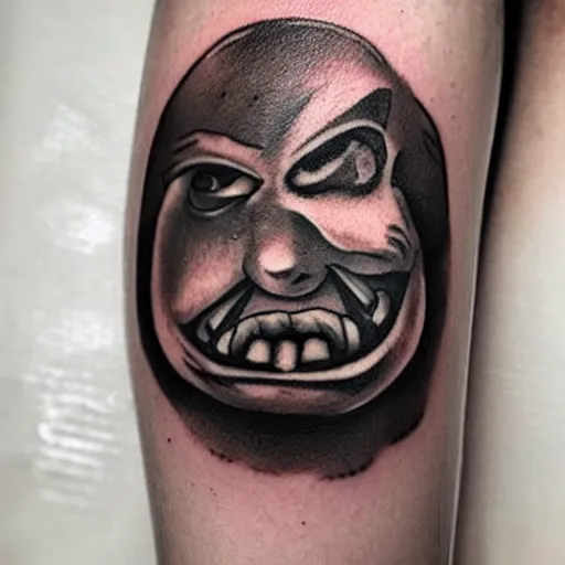 Prompt: tattoo of an angry potato