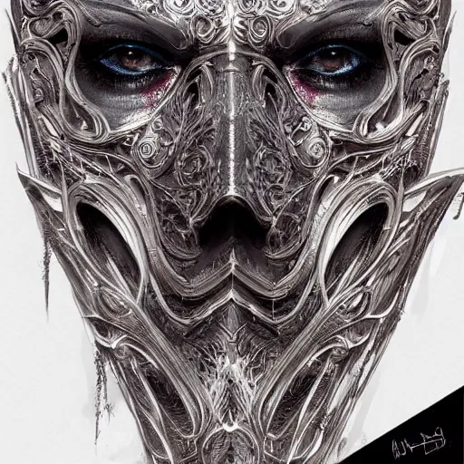 Image similar to Very very very very highly detailed epic photo of face with venetian mask, intricate, dystopian, sci-fi, extremely detailed, digital painting, artstation, concept art, smooth, sharp focus, illustration, intimidating lighting, incredible art by Artgerm